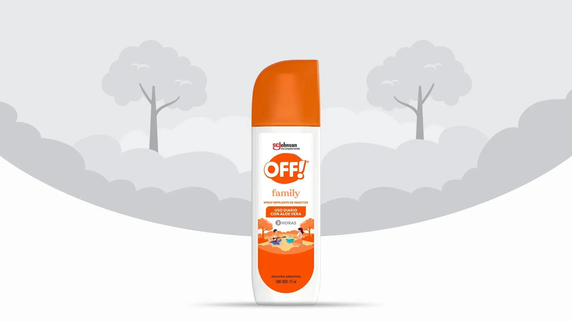 Frente de un envase de OFF!® Family Spray